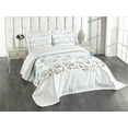 thumbnail image 3 of Ambesonne Cartoon Quilted Bedspread Set 3 Pcs, Cats Sitting with Collars, Queen Size, Pale Blue Dusk, 3 of 5