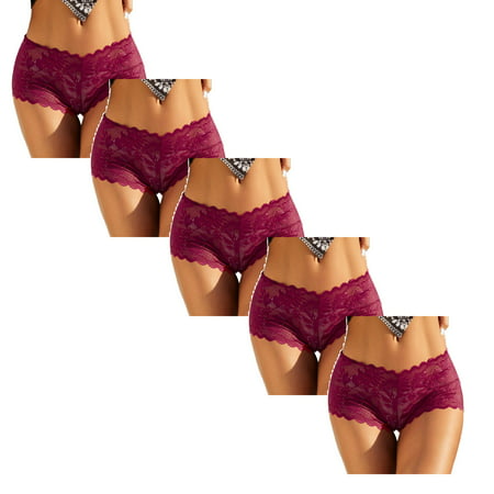 

Womens Underwear Brief Lace Boyshort Floral Low Rise Ladies Comfortable Underpants Female Lingerie Panties5PC
