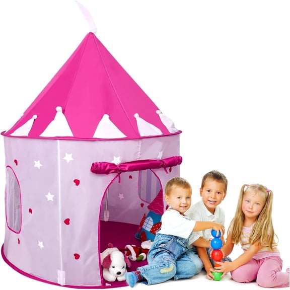 Eccomum Play Tent with Glow in The Dark Stars Foldable Pop Up Pink Play Tent/House Toy for Indoor Kids Tent & Outdoor Children Tent Girls Gifts