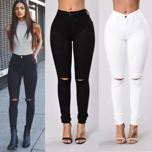 Women's Ripped Trousers Destroyed Distressed Slim Casual Boyfriend ...
