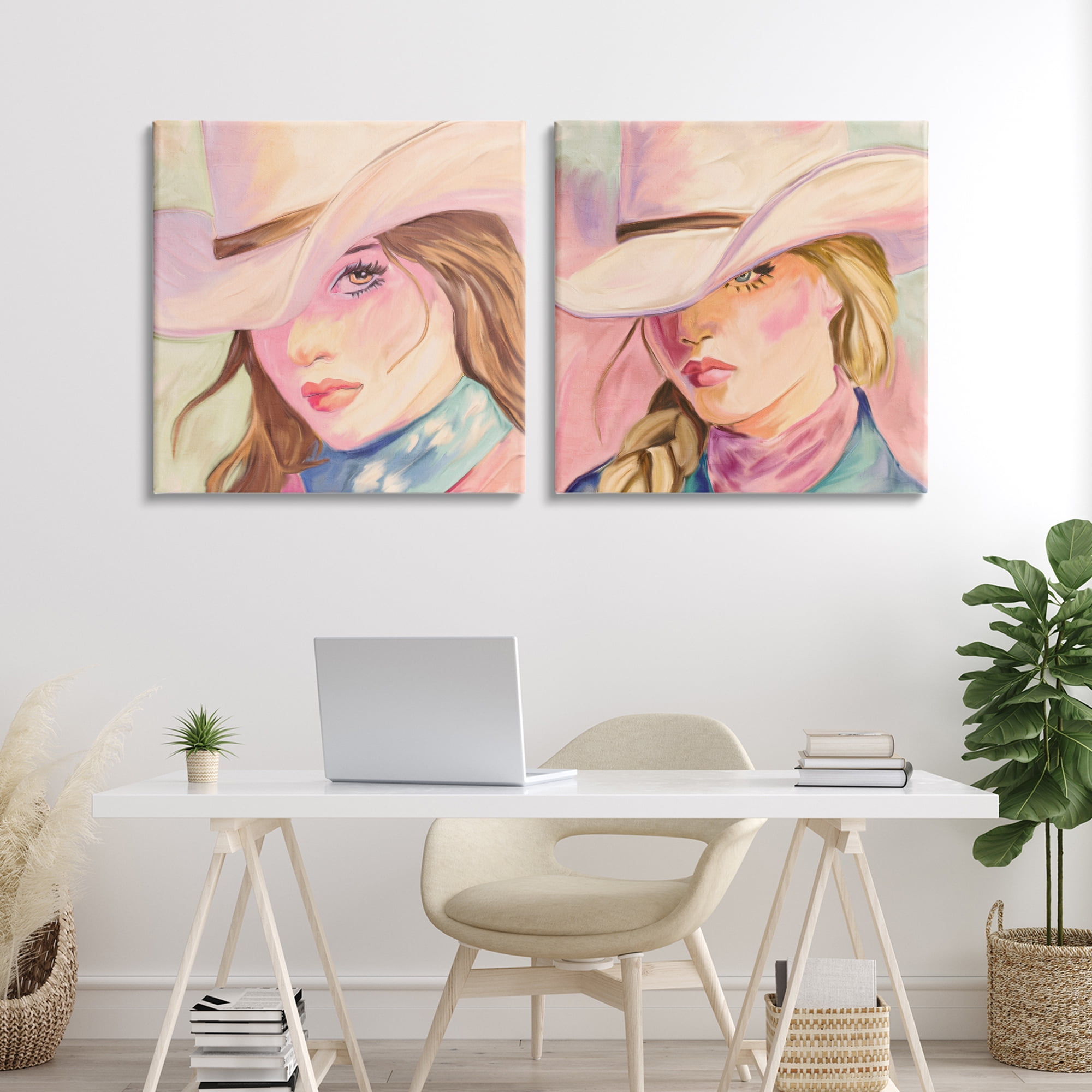 Pastel Cowgirls Gazing 2 Piece Canvas Wall Art Set, design by Kim Allen