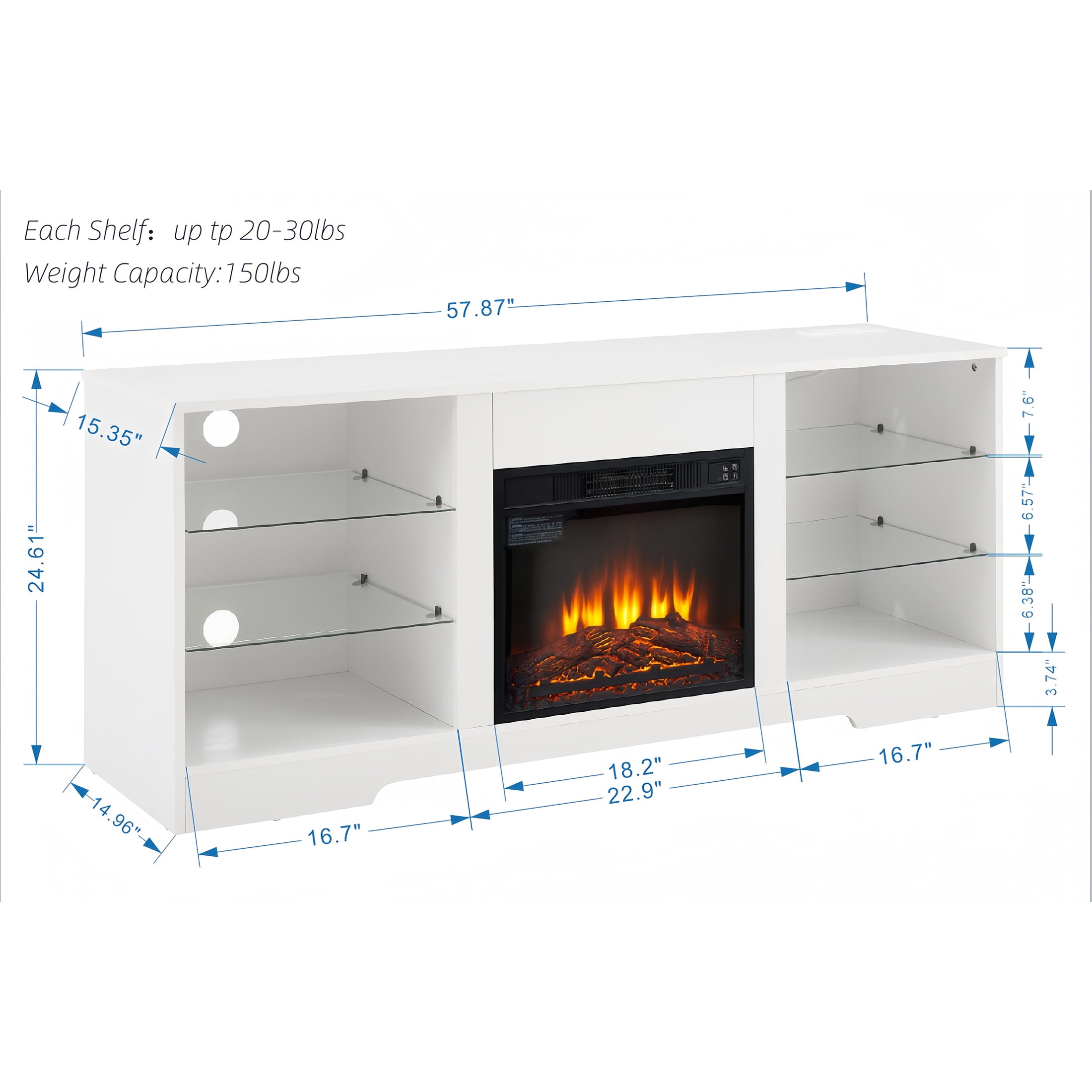 SESSLIFE Fireplace TV Stand, 58" LED Light Entertainment Center with Adjustable Flame Fireplace, Power Outlets & Shelves, Remote & App Control, TV Stand with Fireplace for Living Room, White