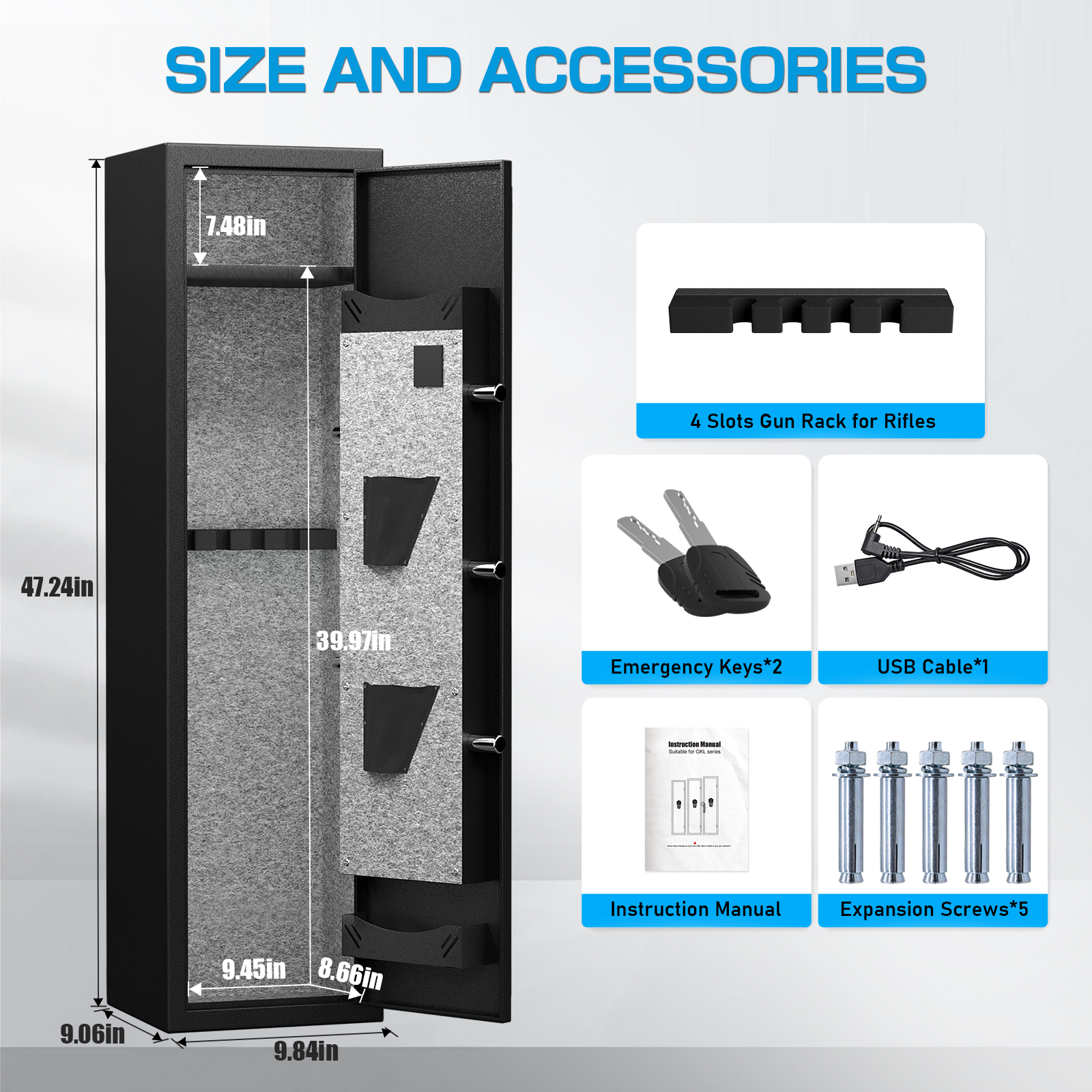 Gun Safe, 1-2 Gun Safes for Home Pistols, Quick Access Gun Safe for Shotguns with Adjustable Gun Support & Removable Shelf, Long Gun Safe with Dual Alarm & Mute Mode