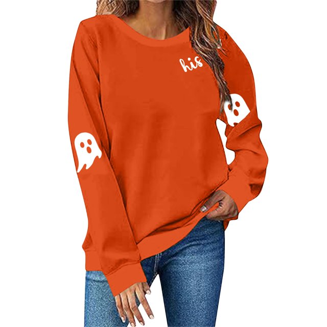 NMMUED Chandails d'Halloween pour Femmes Chandails à Col Rond pour Femmes Tenues d'Halloween pour Femmes Chandail Surdimensionné pour Femmes Chandail Citrouille d'Halloween Chandails d'Automne pour Femmes, Orange TG