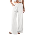 thumbnail image 2 of Dwellite Women's Wide Leg Cotton Linen Pants High Waist Straight Leg Dress Pants 2026 Casual Business Trousers with Pockets White XL, 2 of 7