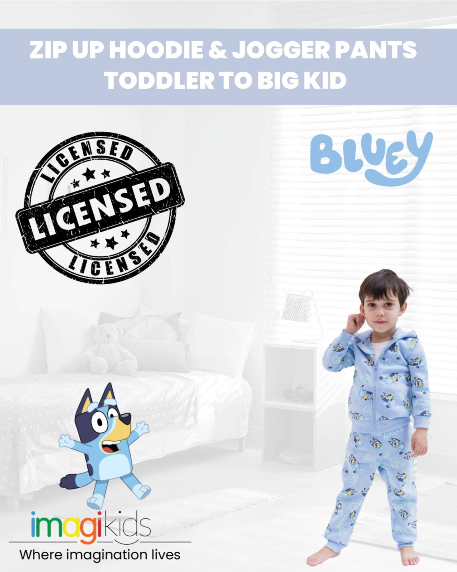 Bluey Little Boys Fleece Zip Up Hoodie and Jogger Pants Set Toddler to Big Kid
