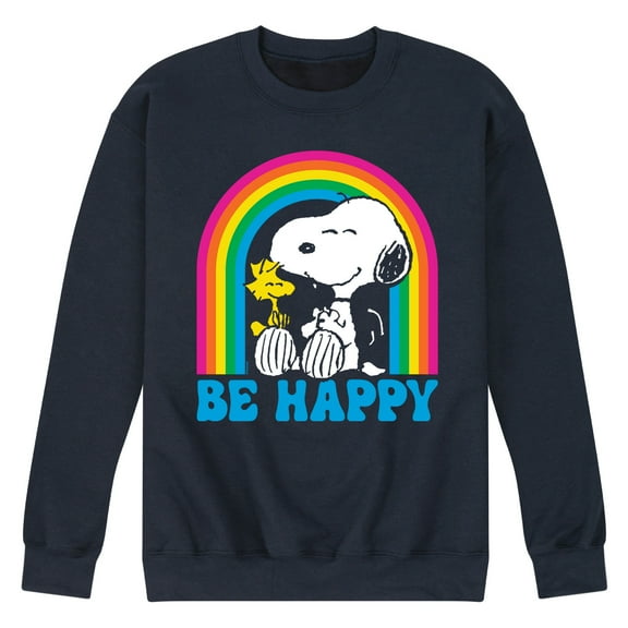 Peanuts - Be Happy Rainbow - Men's Crew Neck Fleece Pullover