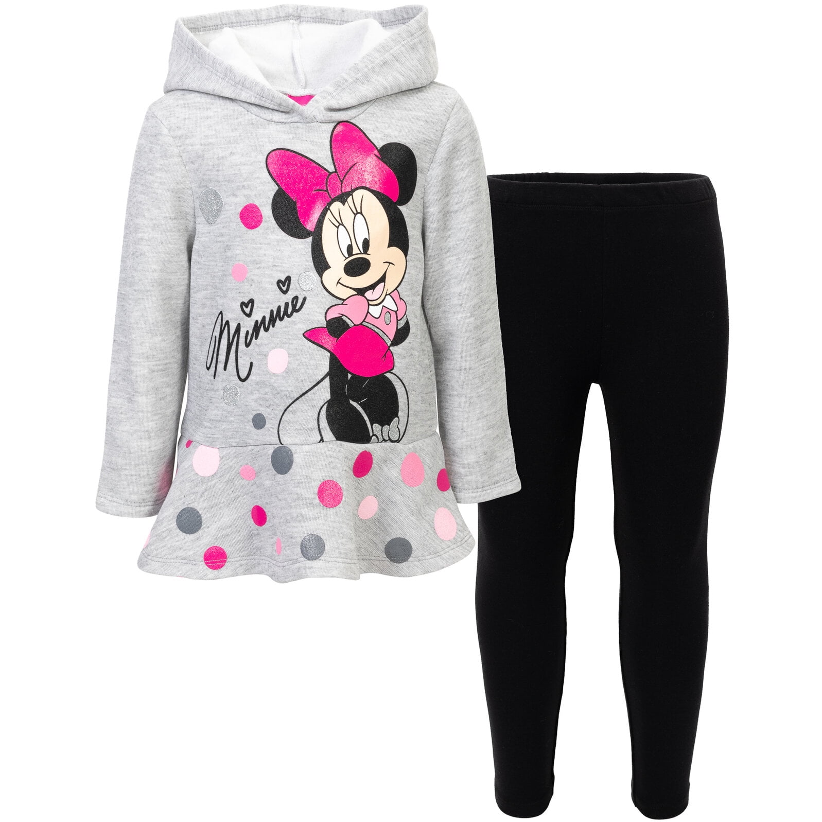 Disney Minnie Mouse Baby Girls' 2-Piece Fleece Hoodie and Leggings Set Grey Black