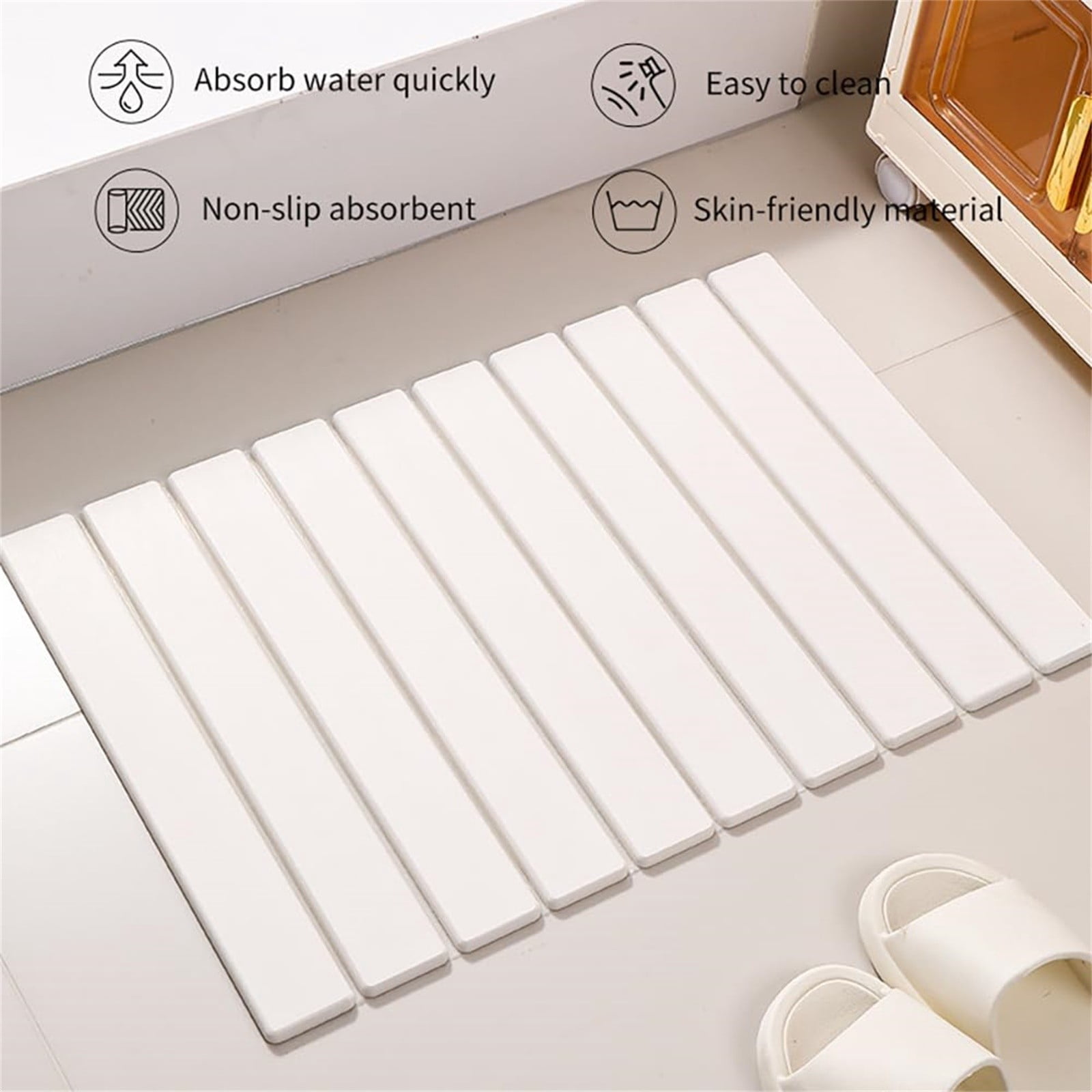 Foldable Stone Bath Mat 30x40cm | Quick-Dry Diatomaceous Earth Bath Rug with PVC Anti-Slip Base | Bathroom, Kitchen, Pet-Friendly Water Absorbent Mat,A
