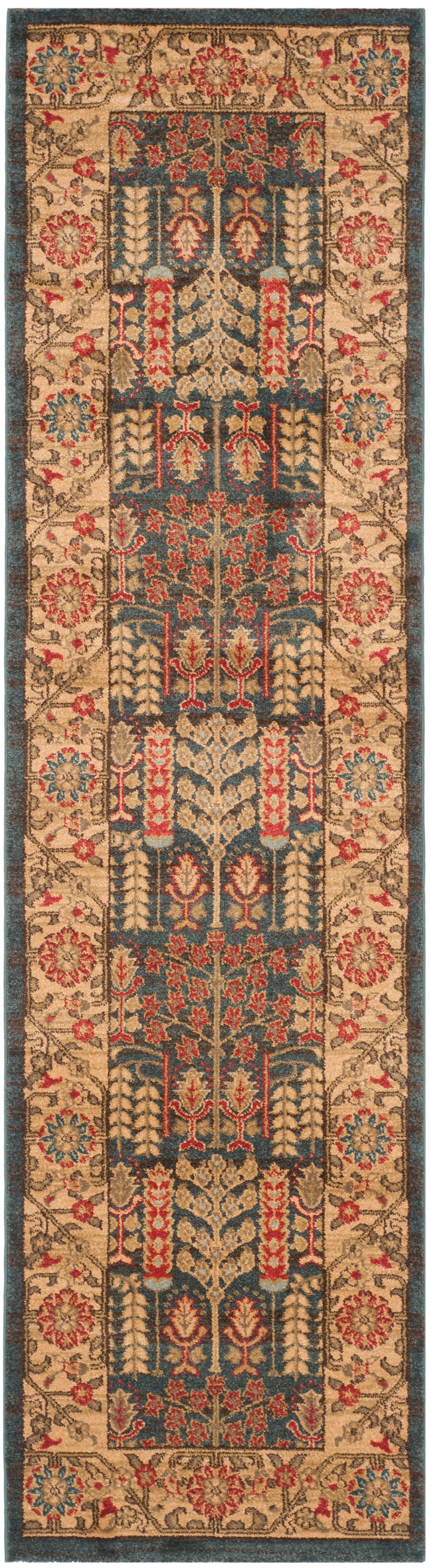 SAFAVIEH Mahal Phylliss Oriental Runner Rug, Navy/Natural, 2'2" x 16'