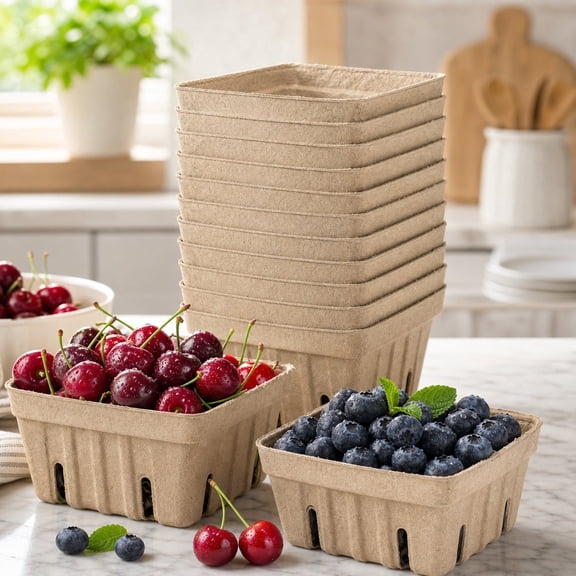 Yahome 4.3x2.8inch Small Produce Vented Basket,Natural Pulp Fiber Berry Tray Square Paper Container for Blueberry Strawberry Raspberry for Farmer Market Grocery Store Fruit Picking 20 Pcs