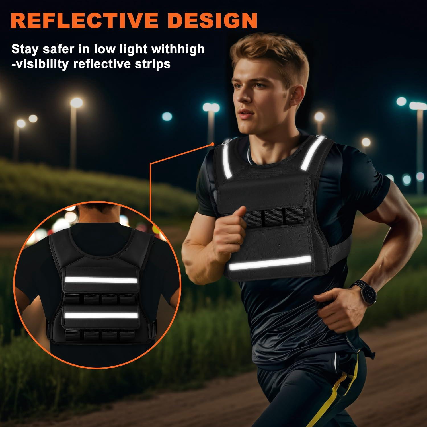 Adjustable Weighted Vest, 0-40 Lbs Capacity, Reflective Stripe, For Walking Running Strength Training