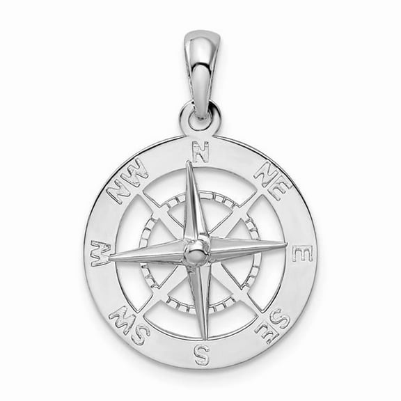 Finest Gold 24.81 mm Sterling Silver Polished Nautical Compass Pendant