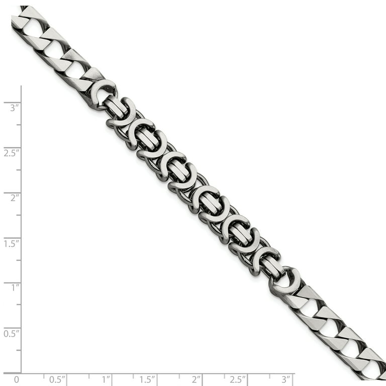 Mens Box Chain Bracelet Black Ruthenium Brushed Sterling Silver 8.5 inches