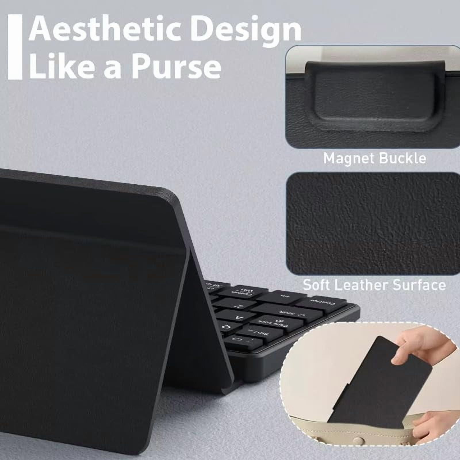 Rechargeable Bluetooth Keyboard for iPad Tablet Phone, Dual-device Mini Keyboard with Kickstand and Leather Cover for Android Windows iOS