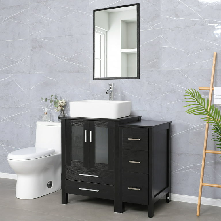 32 Bathroom Vanity Cabinet Combo Organizer Top Vessel Sink W/ Faucet Drain  Hose