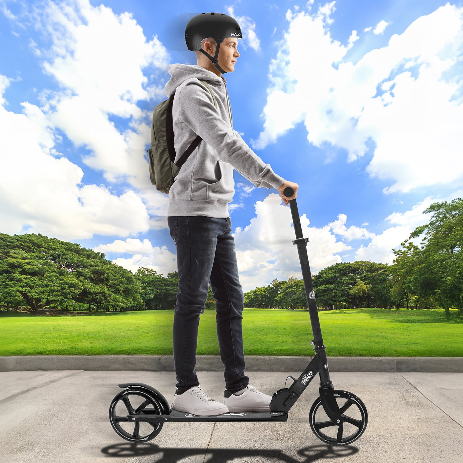 HALO Rise Above Supreme Big Wheel (8") Scooter - Black - Adults and Kids - Unisex