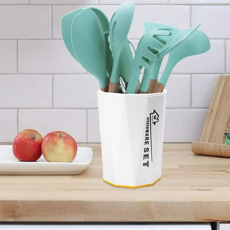 Queta queta 11pcs silicone cooking utensil set,bpa free non-stick silicone cooking  kitchen utensils with wooden handle,heat resista