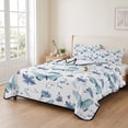 thumbnail image 2 of Twin XL Quilt Set 68''x98'', Blue Butterfly Flower Lightweight Bedspread Coverlet Set with 2 Pillow Shams, Botanical Watercolor Floral Leaf Breathable All Season Quilt Bedding for Dorm/Guest Room, 2 of 9