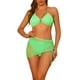 thumbnail image 1 of Bikinis de mujer con anillo, conjuntos de halter de 3 piezas con falda de malla con cordón, verde fluorescente grande, 1 of 5