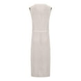thumbnail image 4 of LYEAA Going out Dresses for Women Crew Neck Sleeveless Knit Slit Elegant Long Dresses Solid Casual Dressy Tie Waist Pullover Dresses Modest Holiday Dresses Beige S, 4 of 5