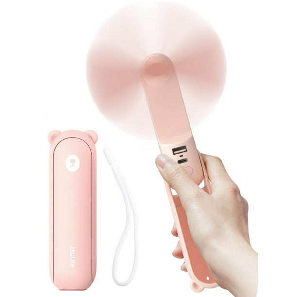 JISULIFE Ventilador de mano con Powerbank de 4500 mAh, máximo 46 horas de funcionamiento, ventilador de bolsillo, ventilador personal plegable con batería portátil o alimentado por USB, 3 velocidades,