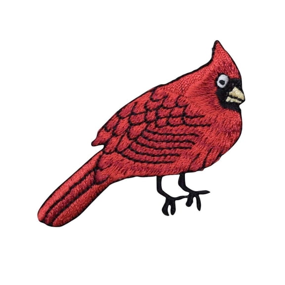 Male Red Cardinal - Facing Right - Embroidered Iron on Patch