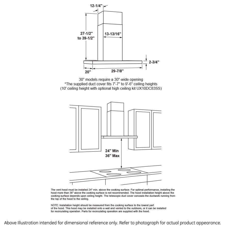 GE UVW8301SLSS 30 inch Stainless Convertible Range Hood