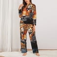 thumbnail image 2 of Fotbe Colorful Plant Tiger Pattern Long Sleeve Pajama Set for Women,Sleepwear Set,2-piece Loungewear Set,Soft PJs Comfy Nightwear with Pockets -Large, 2 of 7