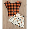 thumbnail image 2 of StylesILove Baby Girls Orange Buffalo Check Short Sleeve Top with Pumpkin Skirt 2pcs Halloween Outfit, 2 of 11