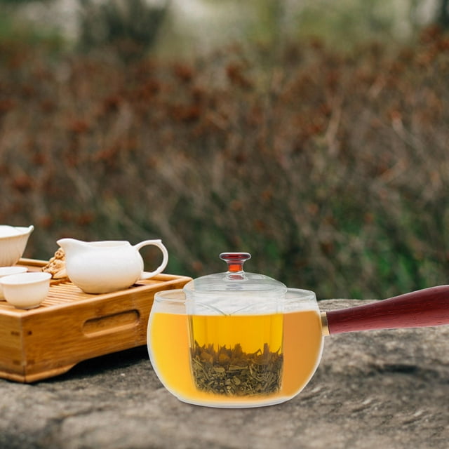 WASHWEPE Glass Teapot with Heat Resistant Glass Liner Mini Tea Kettle for Home Use Transparent Synthetic Material 1.2L