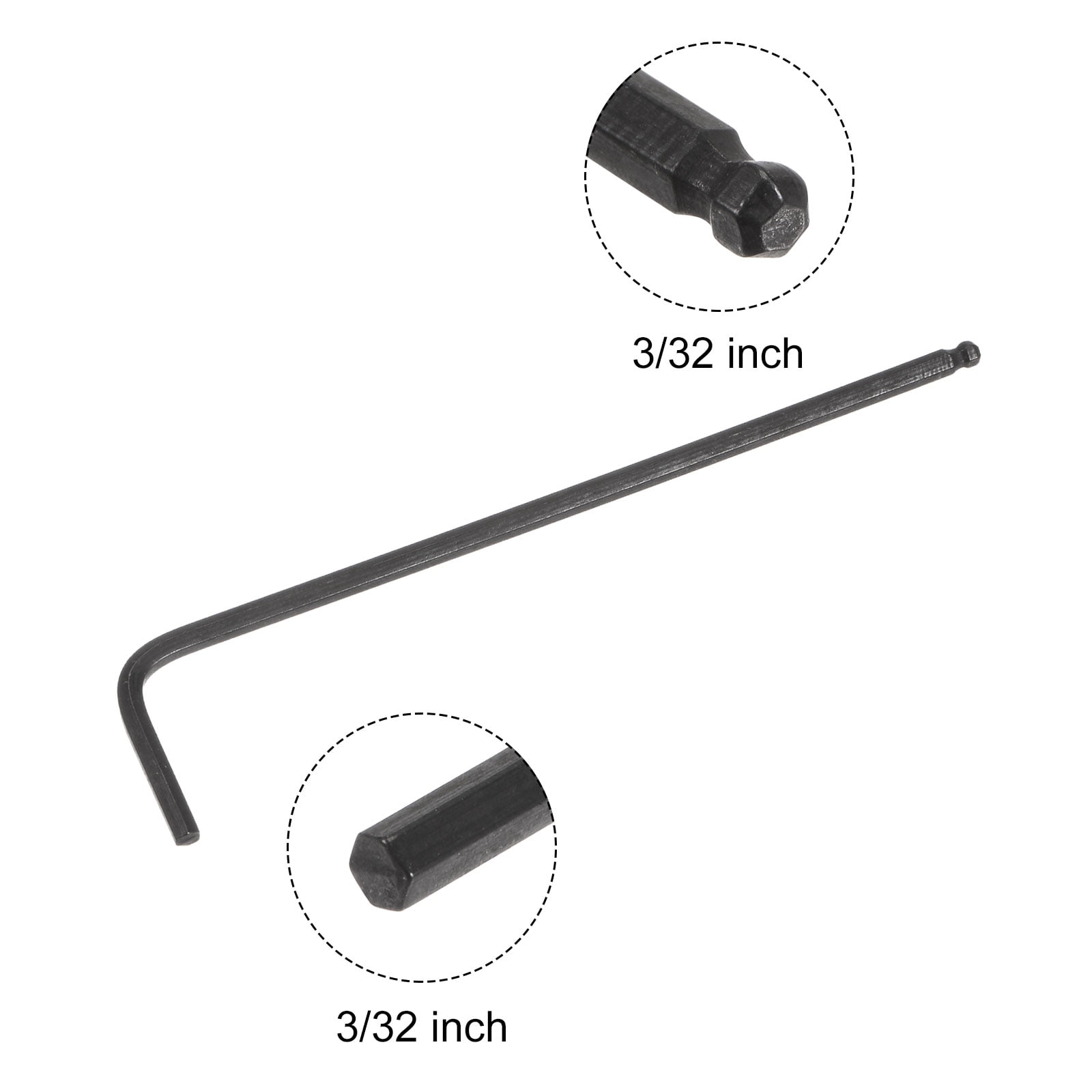 Unique Bargains Ball End Hex Key Wrench L Shaped Long Arm CR-V Black 3/32"