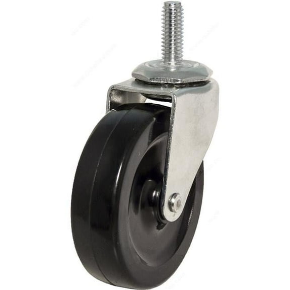 3 in. Multipurpose Rubber Caster with 0.37 in. Threaded Stem, Black