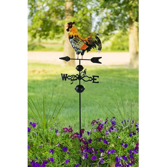 8 in Crowing Metal Rooster Weathervane | Wind Wheel Decorative Garden Stake with Rooster Ornament | Chicken Garden Weather Vane