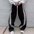 thumbnail image 3 of Havenx Men's Baggy Sweatpants Striped Wide Leg Sweatpants Elastic Waist Drawstring Open Bottom Trouser Yoga Jogging Loose Fit Y2k Clothing,Black S, 3 of 5
