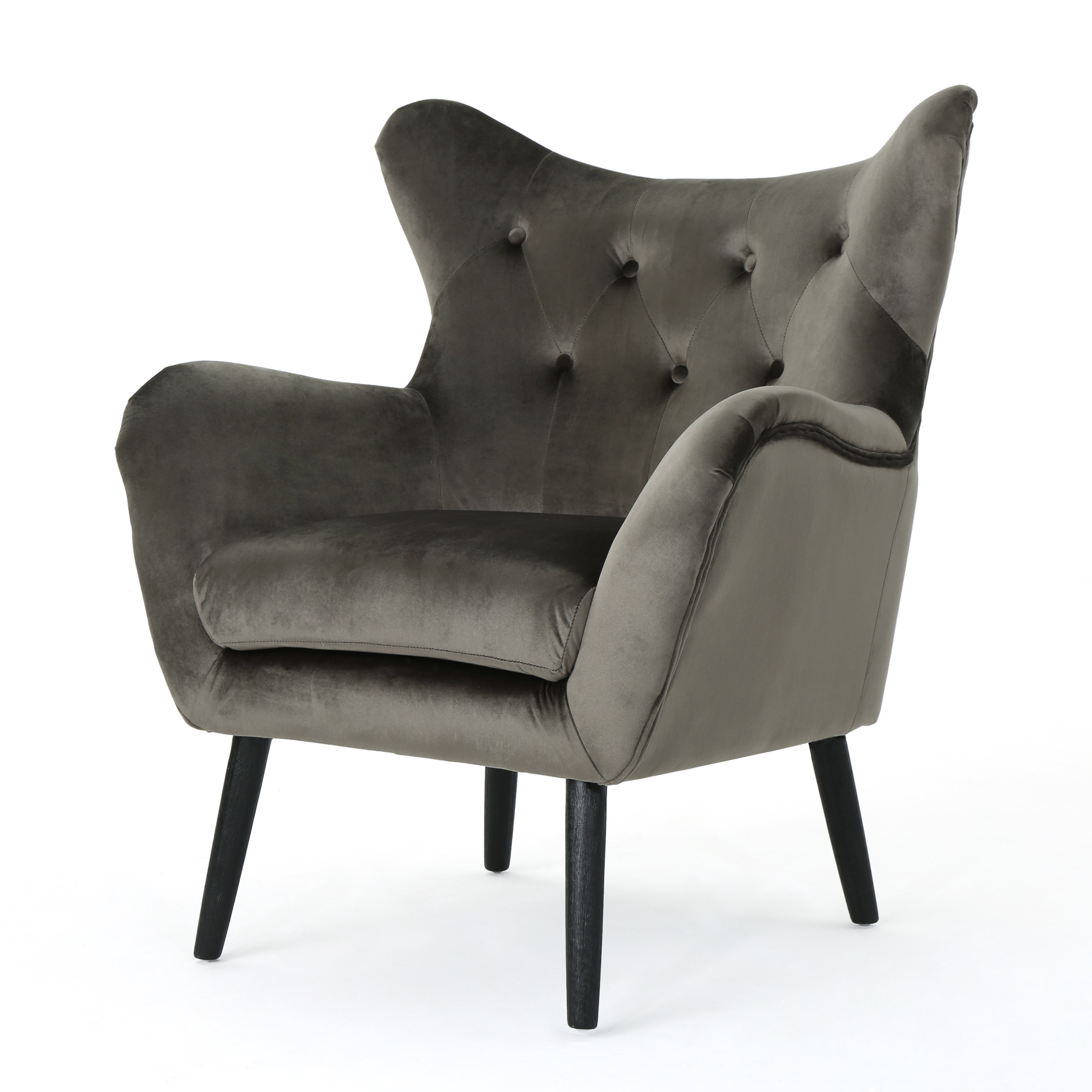 Ashton Mid Century Velvet Arm Chair, Grey