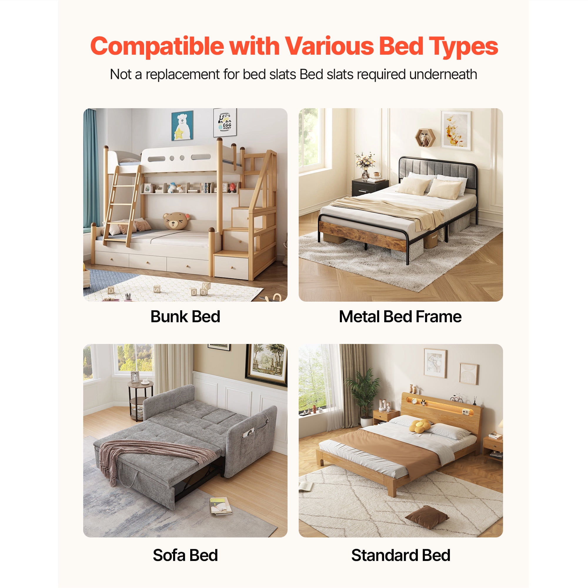 KFFKFF King Size Foldable Bunkie Board, 80.3 x 75.9 in, Mattress Support with Hook-and-Loop Straps, Durable PP Core and 600D Oxford Fabric, Designed to Prevent Sagging for Metal Frames, Bunk Beds