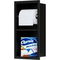 Recessed Toilet Paper Holder, 304 Stainless Steel Bathroom Toilet Paper Holder with Storage, in Wall Tissue Toilet Roll Holder, Matte Black