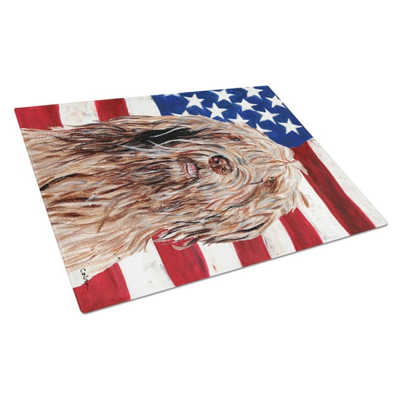 Caroline's Treasures Otterhound with FlagGlass Cutting Board Large Size