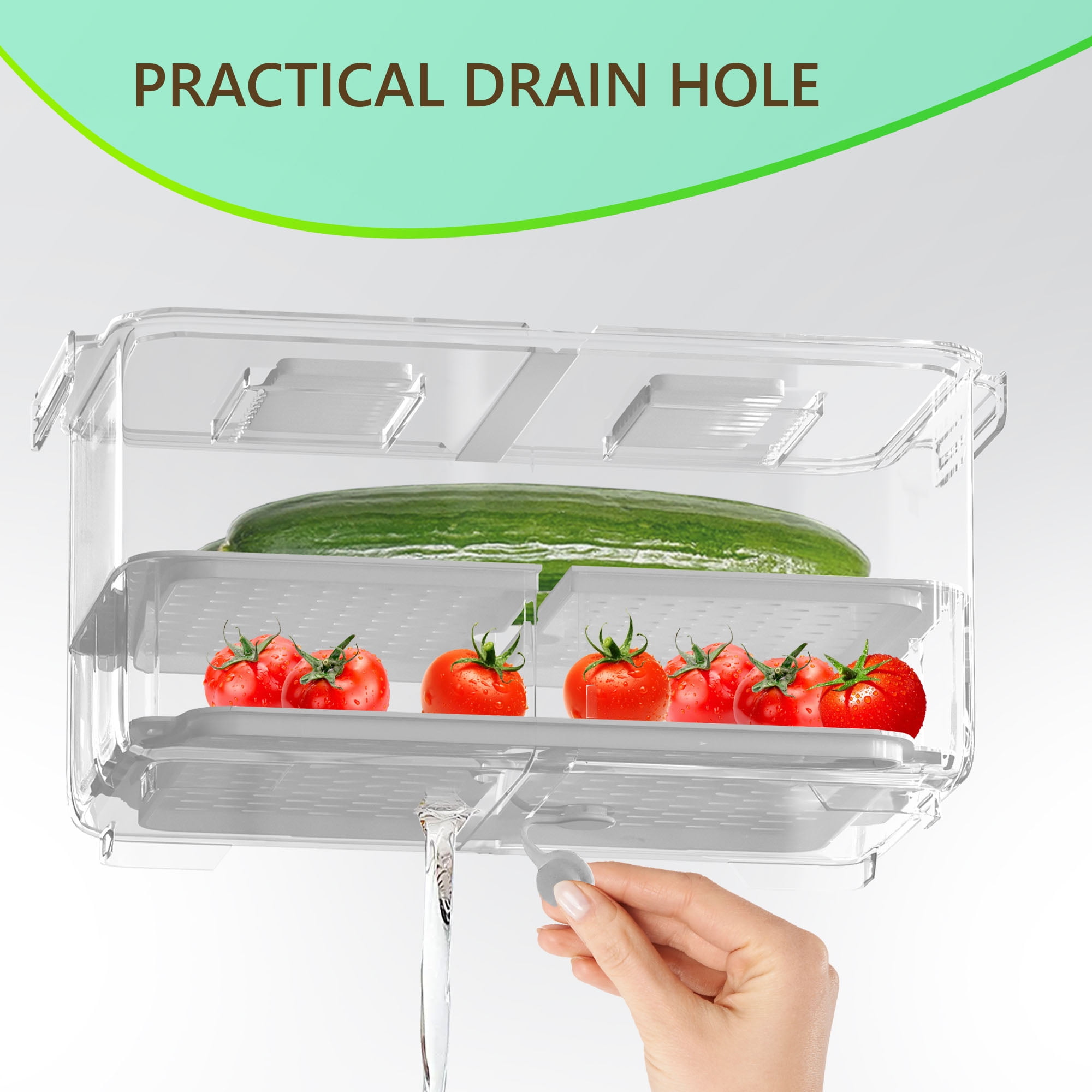 WAVELUX Produce Saver Containers for Refrigerator, Food Fruit Vegetables Storage, 3Pcs Stackable Fridge Organizer, Fresh Keeper Drawer Bin Basket with Vented Lids , Removable Drain Tray & Folding Lid…