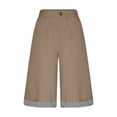 thumbnail image 6 of 100% Cotton Shorts for Women Plus Size Wide Leg Baggy Stripe Patchwork Button Casual Elastic Waist Biker Gym Shorts with Pockets Khaki S-3XL, 6 of 9