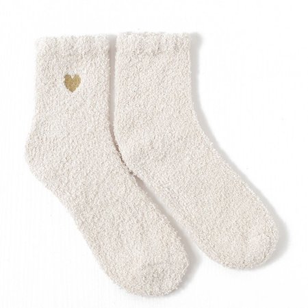 

Kawaii Mid-tube Socks Soft Sweet Simple Love Embroidery Solid Color Mid-tube Socks Female Hosiery Coral Fleece Socks Cute Floor Socks WHITE