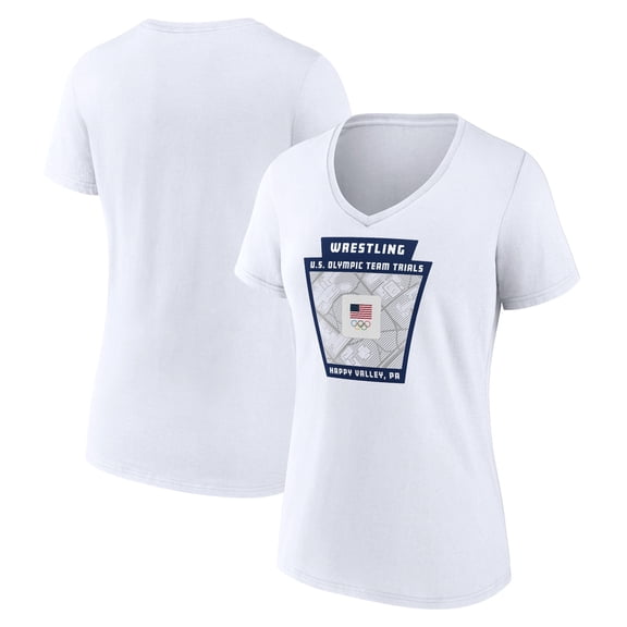 Women's  White Team USA U.S. Olympic Team Wrestling Trials Keystone Map V-Neck T-Shirt