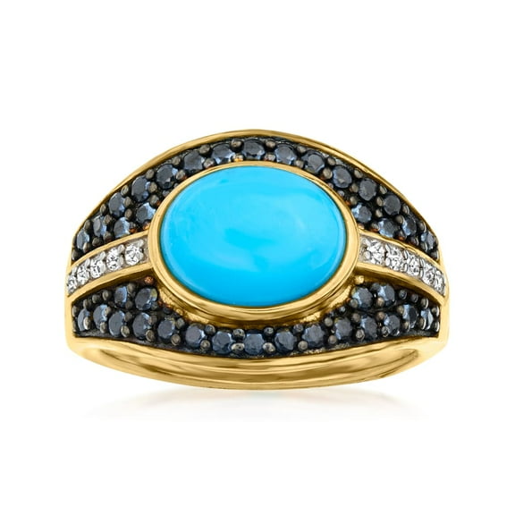 925 Sterling Silver Sleeping Beauty Turquoise, Black Spinel,White Natural Zircon Ring