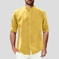 thumbnail image 2 of YOIAVAIOY Men's Cotton Linen Shirts Long Sleeve Button Down Shirt Lightweight Band Beach Shirts Yellow S, 2 of 7