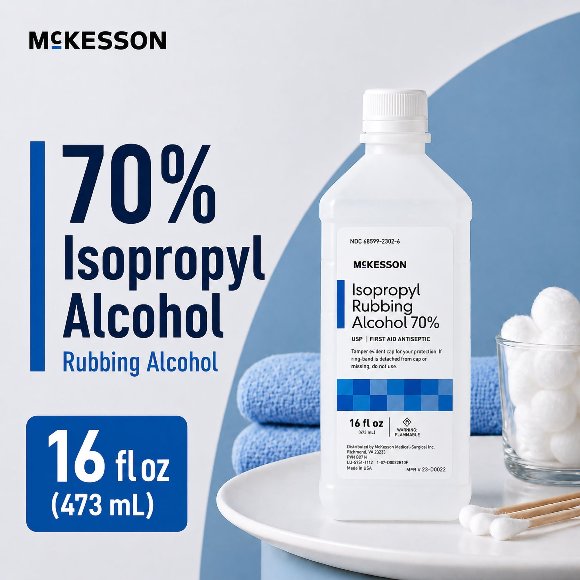 McKesson Isopropyl Rubbing Alcohol - First Aid Antiseptic, 16 oz, 1 count, 12 Packs, 12 Total