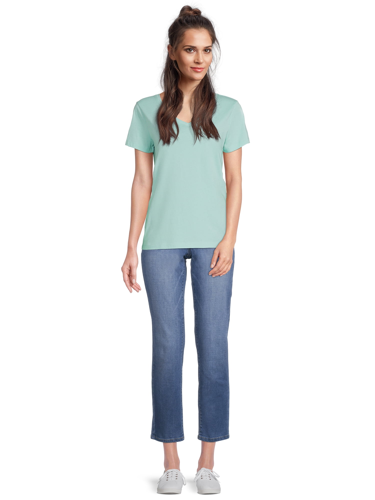 Time and Tru Women's Cotton V-Neck T-Shirt