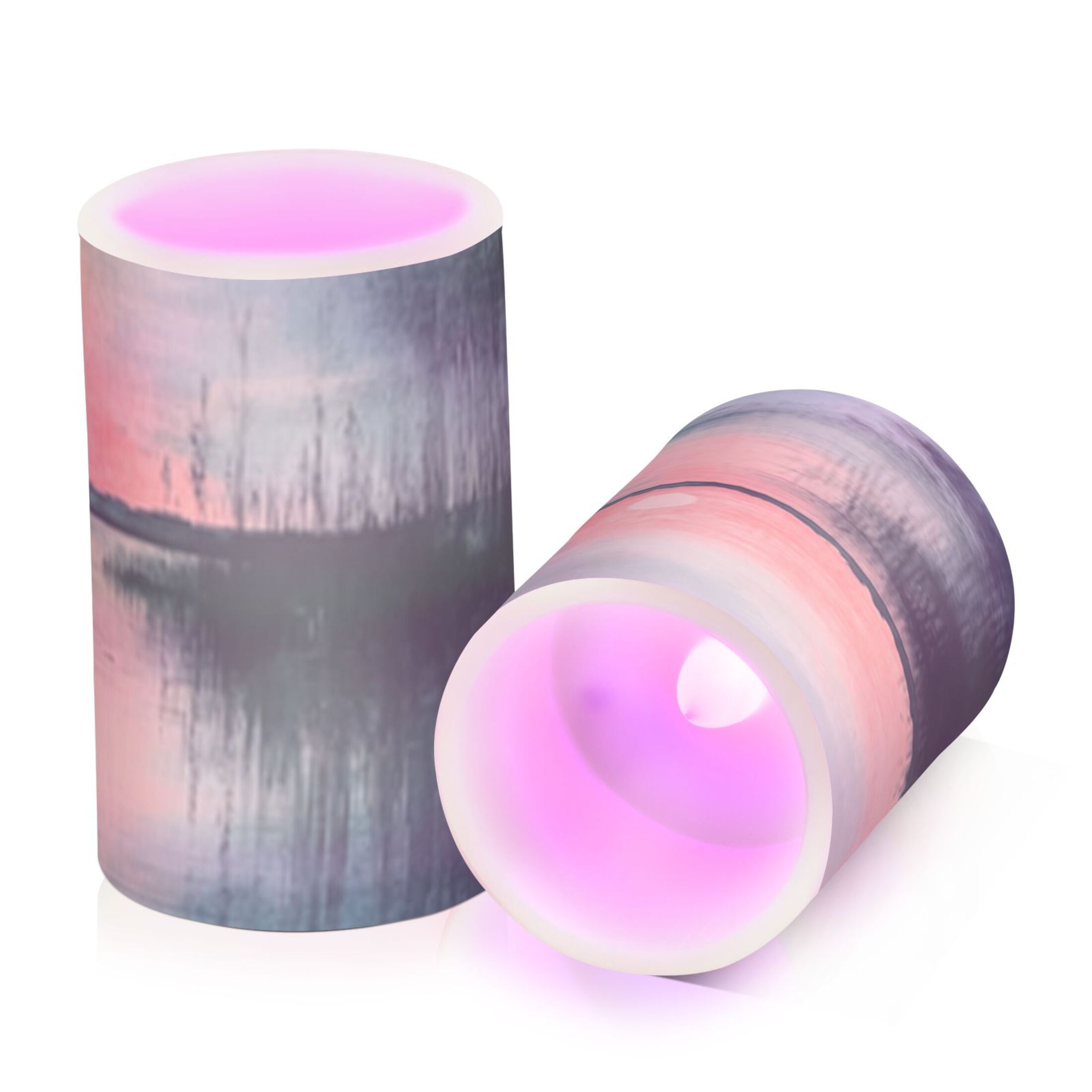 Sunset on The Lake Flickering Flameless Candles Battery Operated with Remote Timer LED Pillar Candles Set of 2