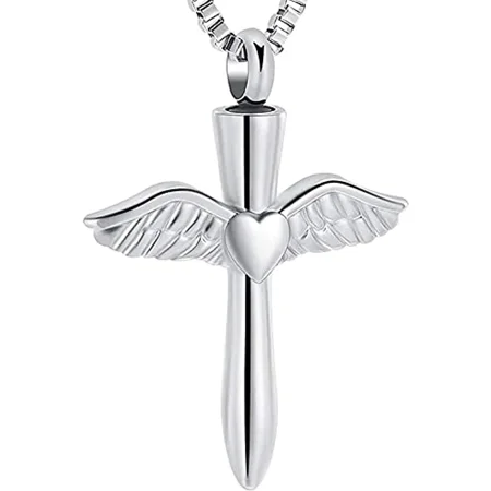 Cross Wing Cremation Urn Pendant Necklace, Urn Necklace for Human Ashes and Pet Loss, Memory Sympathy Gift, for Ashes Keepsake Jewelry, Perfume Bottle Jewelry Ash Holder Pendant