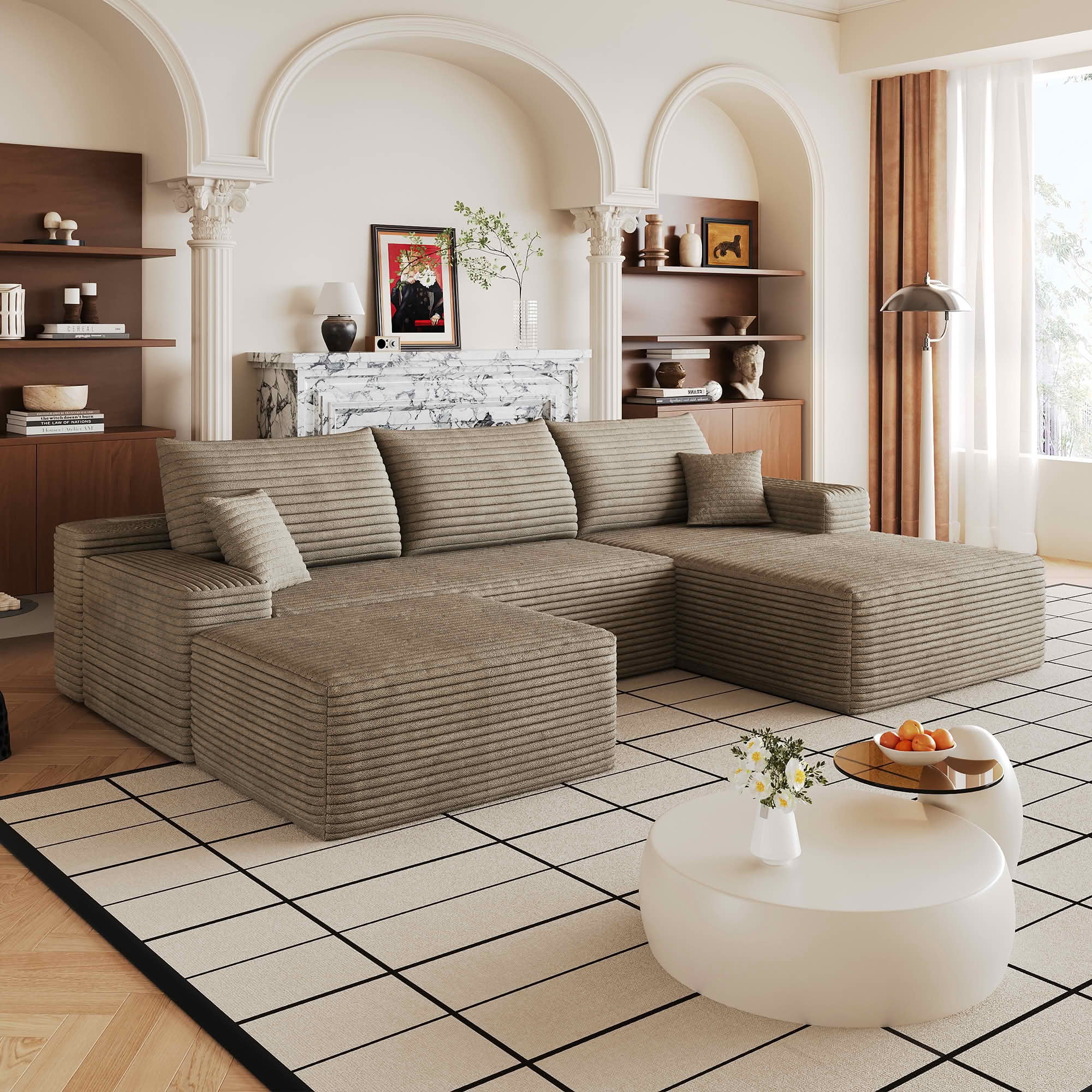 MAYEERTY 107 Inch L‑Shape Cloud Sectional Couch with Chaise, Modern Modular Deep‑Seat Sofa, Plush Corduroy Upholstered Couch, No Assembly Required for Living Room Bedroom Apartment
